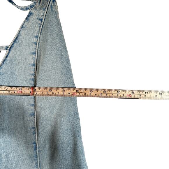 Zara Barbie Denim Jumpsuit | Light Wash Flared Leg Halter | Y2k Cowgirl | Small - Picture 7 of 8